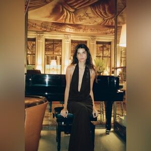 Zara halter neck flowy draped midi dress